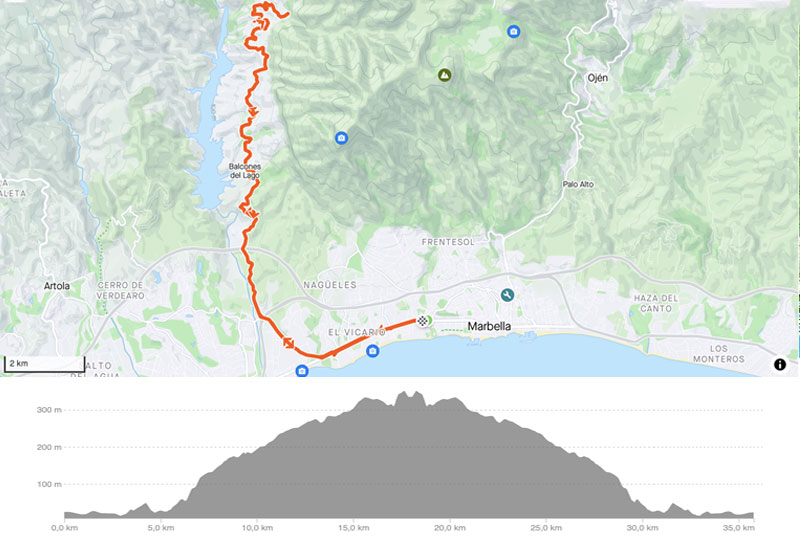 Cycling map for road bike routes Marbella Costa del Sol - Marbella-Istan