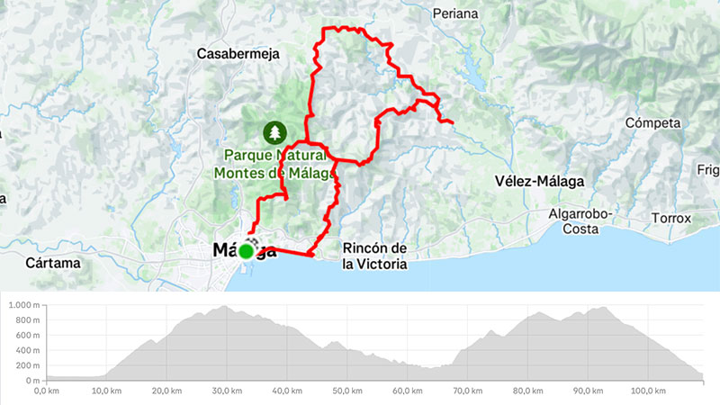 Cycling map for road bike routes Malaga – Super 8